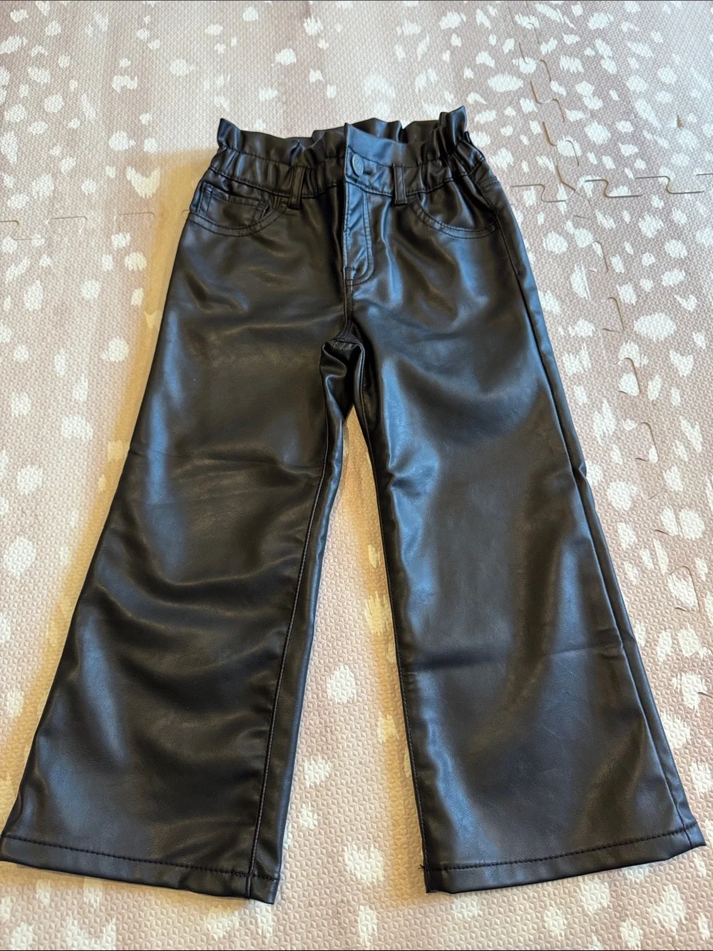 Baby Gap Girls Black Vegan Leather Stride Pants Wide Leg Paperbag Waist Size 4